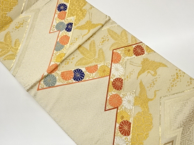 JAPANESE FUKURO OBI / WOVEN CRANE & KIKU ARABESQUE